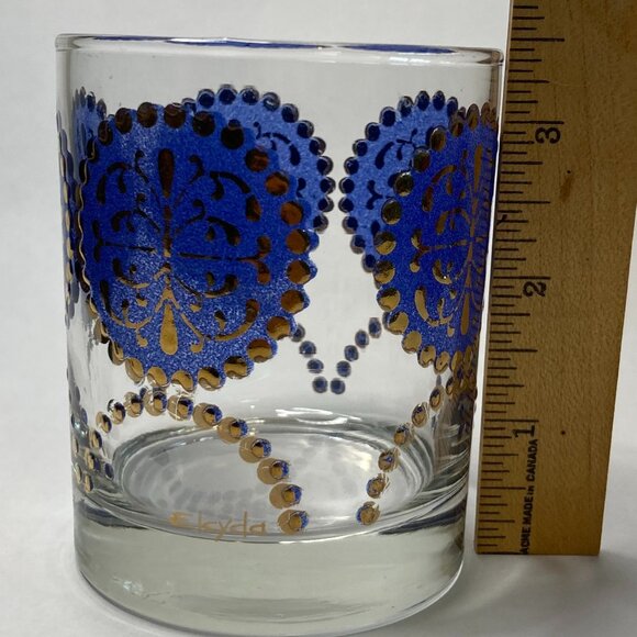 Vintage Libby Elcyda Old Fashioned Set of 4 Blue 22k Gold - Picture 10 of 11